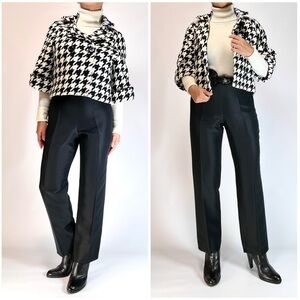 LORD & TAYLOR Womans Blazer Retro Wool Houndstooth Jacket Cropped